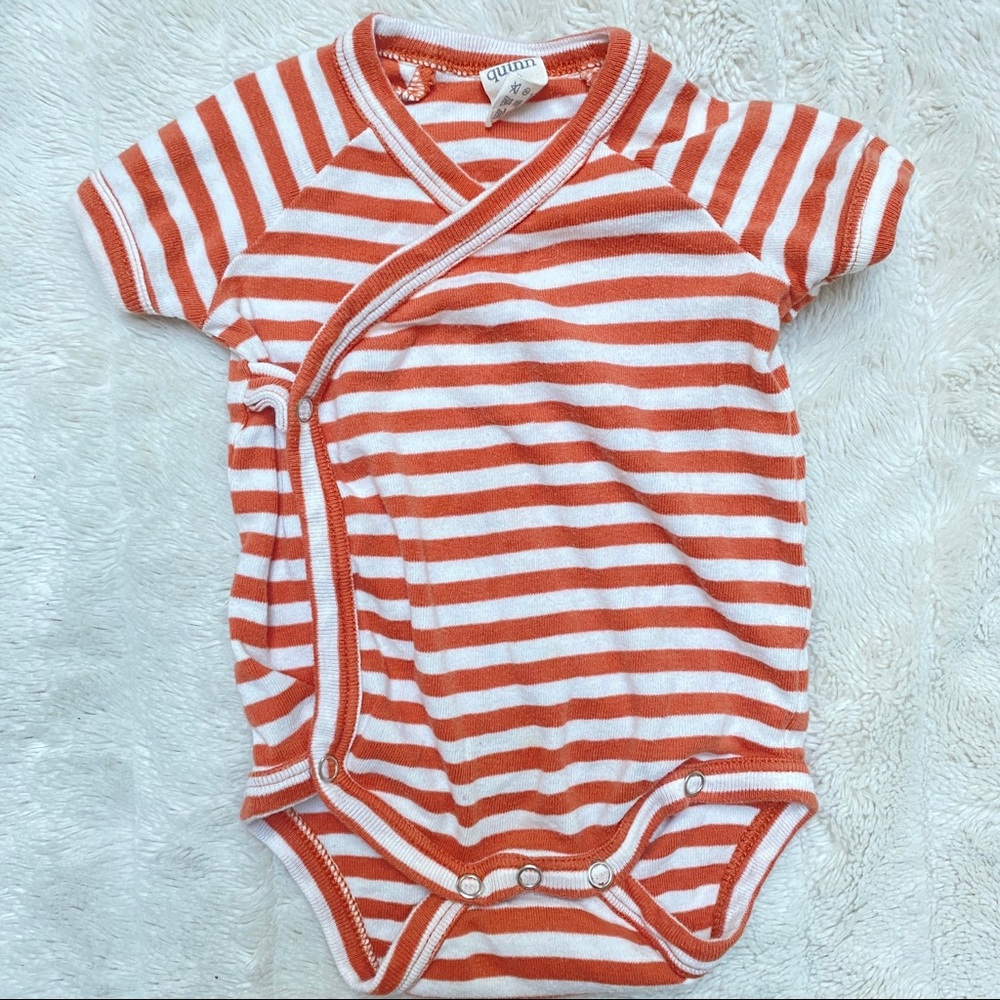 Kate Quinn 3-6M organic cotton kimono style short sleeved striped onesie